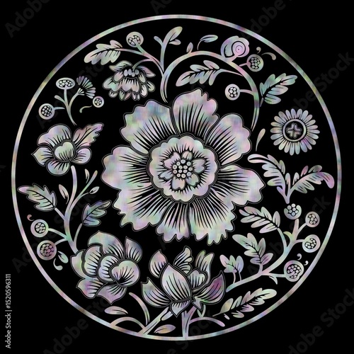 자개 꽃 문양 일러스트 : Mother-of-Pearl Floral Pattern Illustration