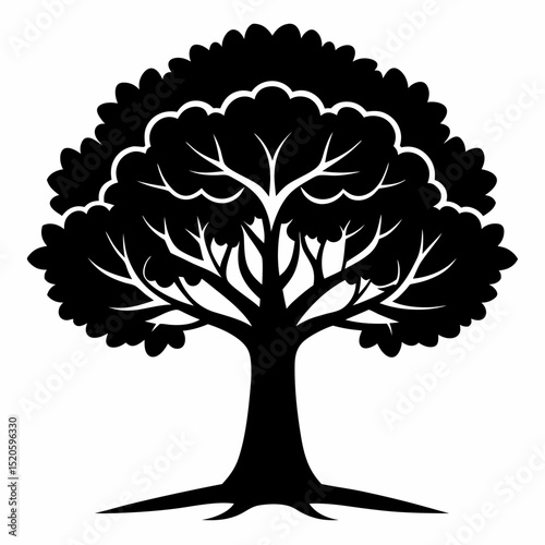 Isolated deciduous tree silhouette icon simple black tree shape nature symbol botanical illustration single tree icon minimalist tree graphic design