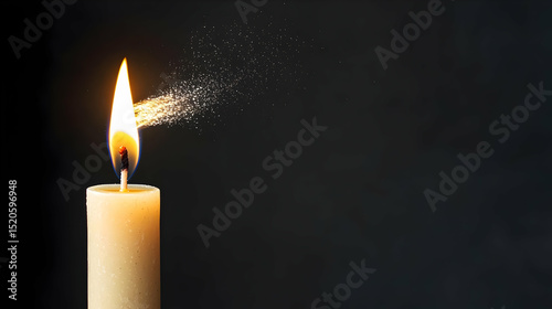 Burning Cream Candle With Sparks On Dark Background
