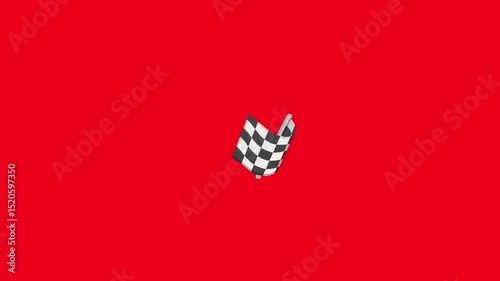 A black and white checkered racing flag emoji icon displayed on a solid red background. The flag is angled slightly, as if waving in motion, and designed in a flat, minimalistic style. 
