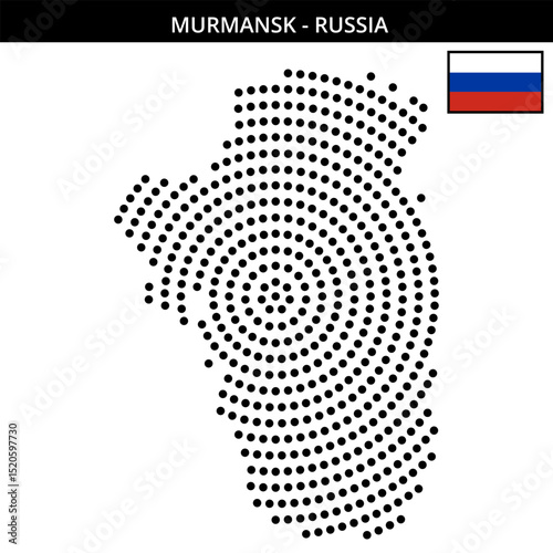 Big circular dotted map of Murmansk in Russia