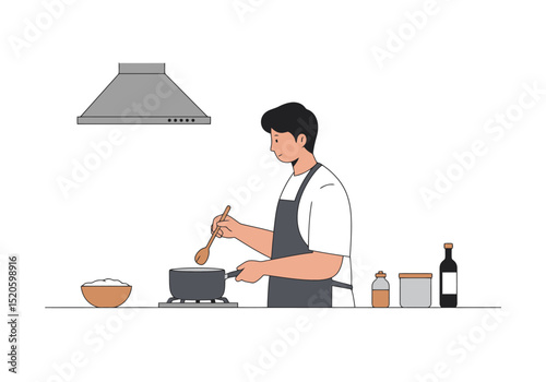 Cooking at Home: A Minimalist Illustration of a Person Preparing Food