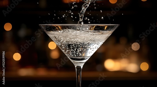 Sparkling cocktail being poured into a martini glass
