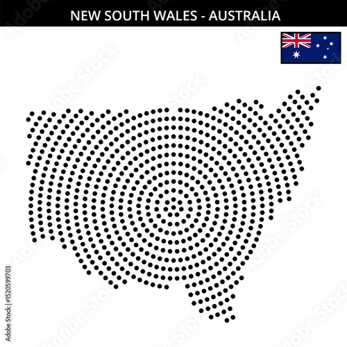 Big circular dotted map of New-South-Wales in Australia