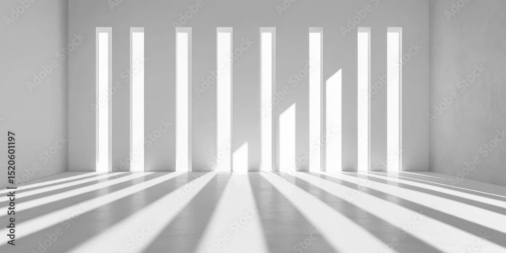 Obraz premium Explore White Room with Vertical Window Lighting and Minimalist Concept