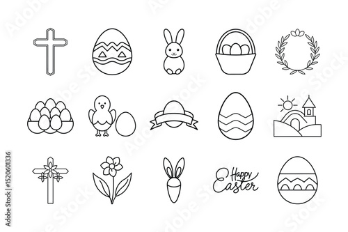 Easter Holiday line Icon Set