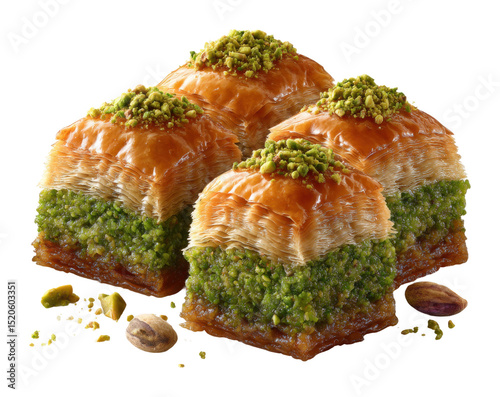 Baklava dessert delight at a local bakery sweet treats colorful environment enjoyable view isolated on transparent background
