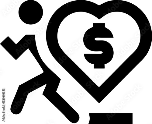 Charity Run Icon Set with Runner Silhouette Suitable for Fundraising Events and Health Awareness Campaigns Available in Vector Format for