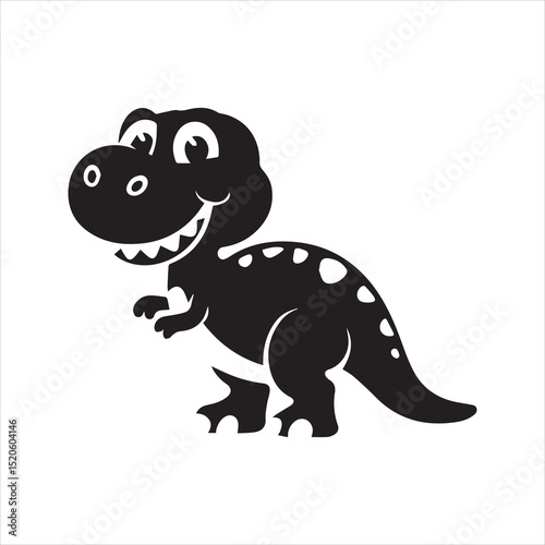 Cute Cartoon Dinosaur Silhouette Vector Icon – Smiling Baby T-Rex Graphic