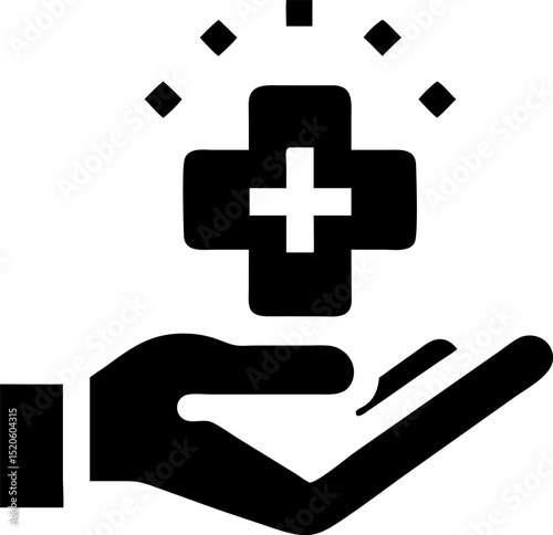 Holographic medical cross and health symbol design featuring vibrant colors floating in a modern abstract and futuristic style illustration