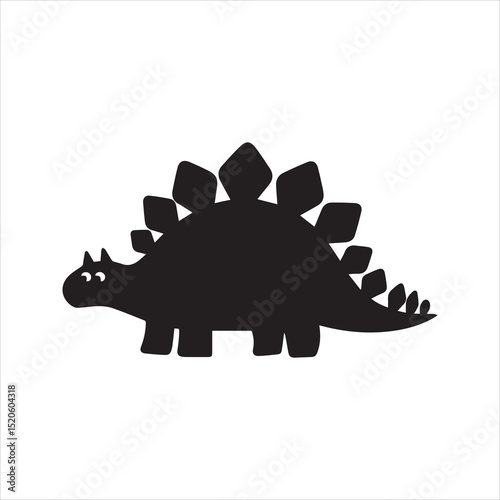 Cute Stegosaurus Dinosaur Silhouette Vector Icon – Cartoon Prehistoric Character