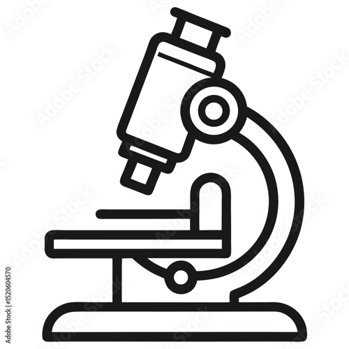 Black and white line art microscope icon