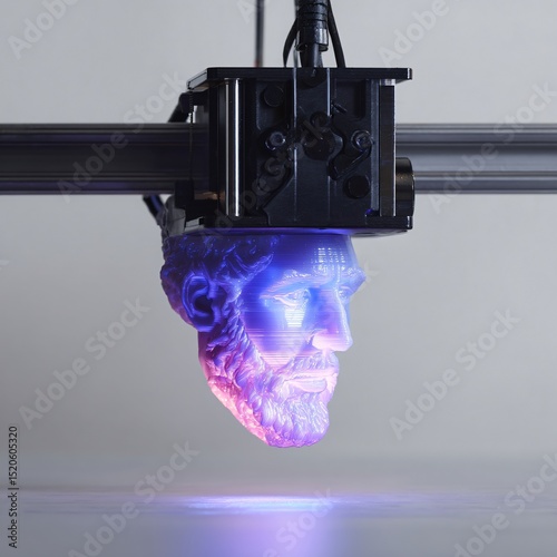 glowing filament structure mid-construction by 3d printer nozzle paused in motion isolated on white background