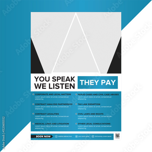 Editable Legal Flyer Template Design for Attorneys, Law Firms, and Justice Services Featuring Modern Layout, Court Graphics, and Clean Typography for Business Use