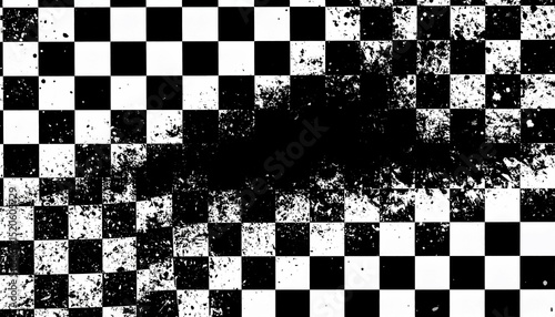Grunge checkered pattern with black splatter - works well for marketing materials