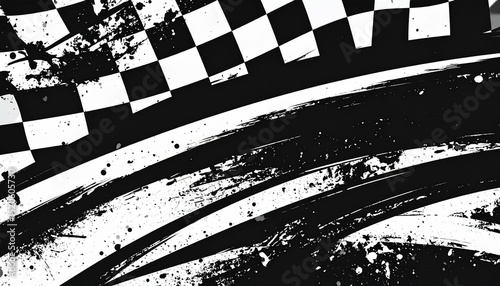 Checkered flag with black paint splatter effect - works well for marketing materials