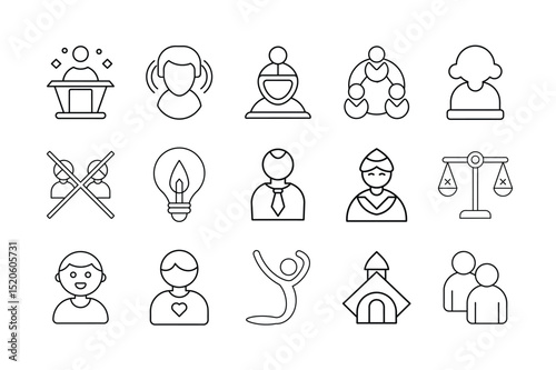 Community and People Line Icon Set