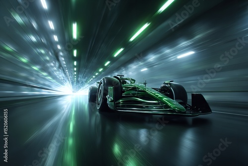 Fast Green Racecar Speeding Through Neon Tunnel Night Art Blur Road Dark Sport Power Image Track    