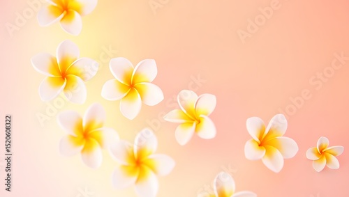 White Plumeria Flowers on Peach Background Tropical Floral Design