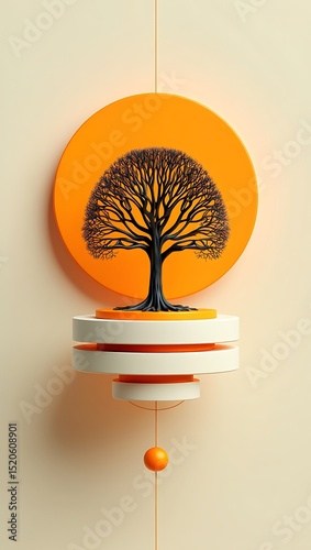 Abstract Tree of Life Minimalist Art, Nature's Serenity, Symbolic Design