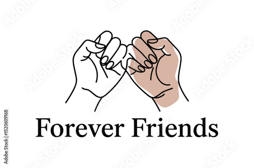 Minimalist line art illustration of two hands making a pinky promise, symbolizing forever friendship.