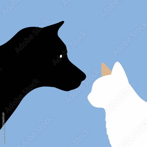 Dog and Cat Silhouette | Pet silhouette vector | Animal silhouette vector | cat and dog friendship vector 