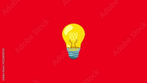A bright idea bulb emoji icon centered on a solid red background. The bulb should be glowing with a soft yellow or warm white light, featuring a classic rounded glass shape and a metallic base. 