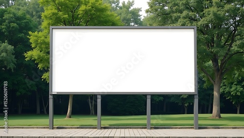 Wallpaper Mural A Blank billboard mockup city park. Empty advertising banner against green trees background. Commercial space for message, advertisement.  Torontodigital.ca