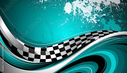 Teal checkered flag racing background with grunge - perfect for editorial use