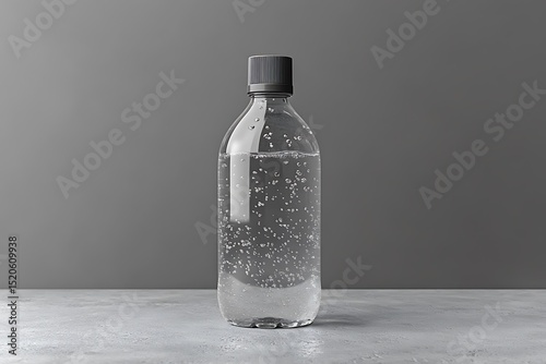 Clear water bottle mockup with black cap and bubbles


