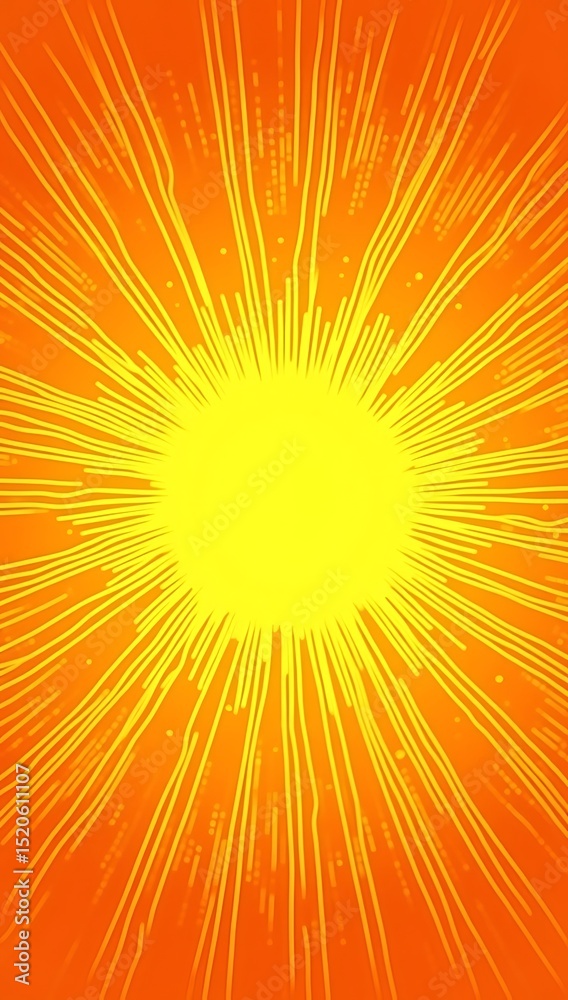 Fototapeta premium Vibrant orange and yellow sunburst background with radial halftone gradient. Comic explosion vibe, energetic pop design. Ideal for party flyers, retro ads, bold headlines.