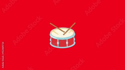 A drum emoji icon centered on a vibrant red background. The drum is illustrated in a flat, minimalistic style with simple shapes and clean lines—typically featuring a round drum body with sticks .