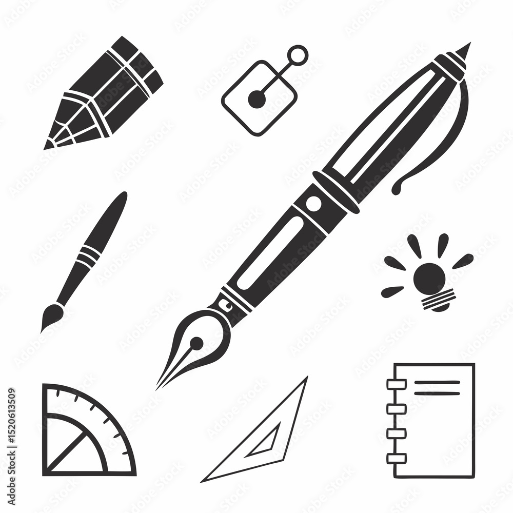 Black Art & Design Tool Icons – Vector Line Pack
