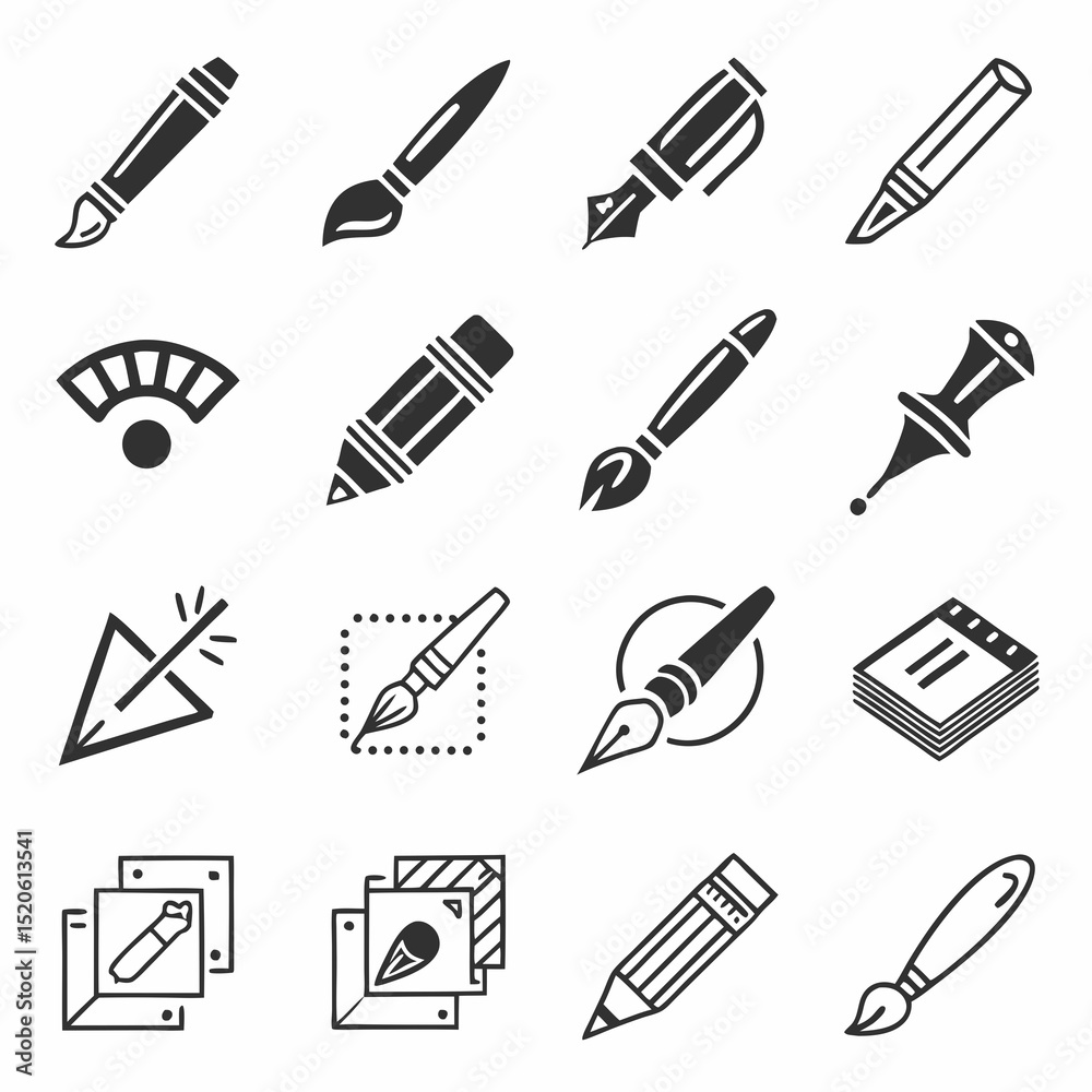 Black Art & Design Tool Icons – Vector Line Pack

