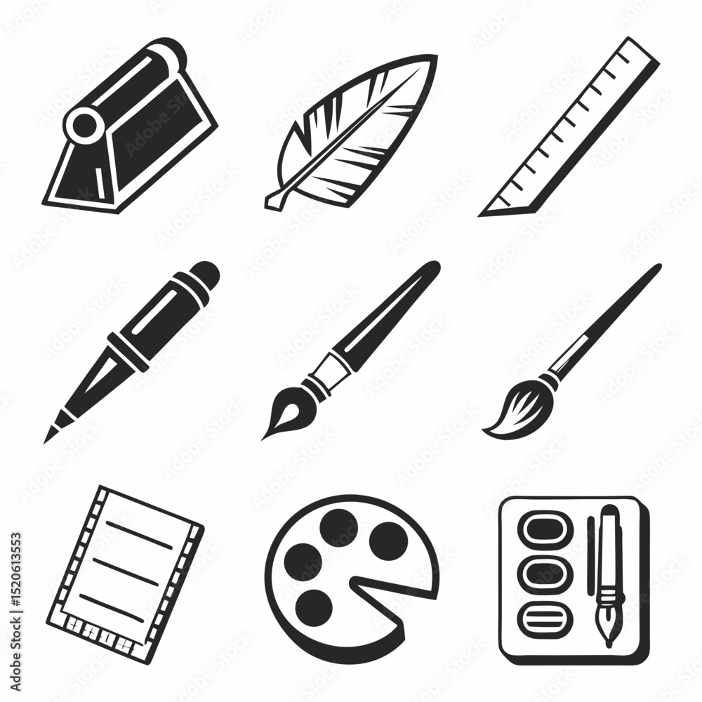Black Art & Design Tool Icons – Vector Line Pack

