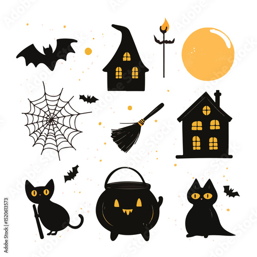 A set of scary items for celebrating Halloween. Vector graphics.