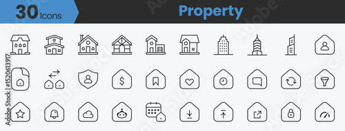 Property Line Icons Set – Real Estate Vector Symbols