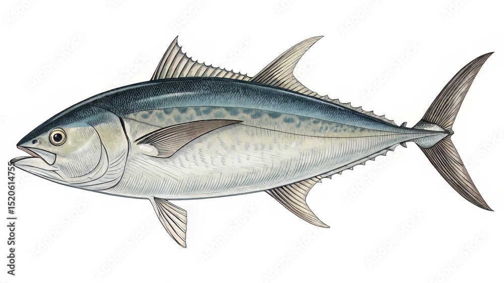 Fototapeta premium Tattoo-Ready Black-and-White Tuna with Aggressive Curves and Spines