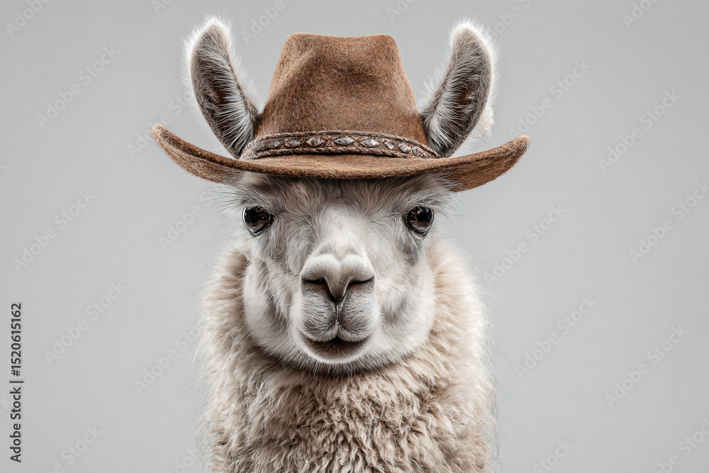 Obraz premium a llama wearing a cowboy hat and a long hair
