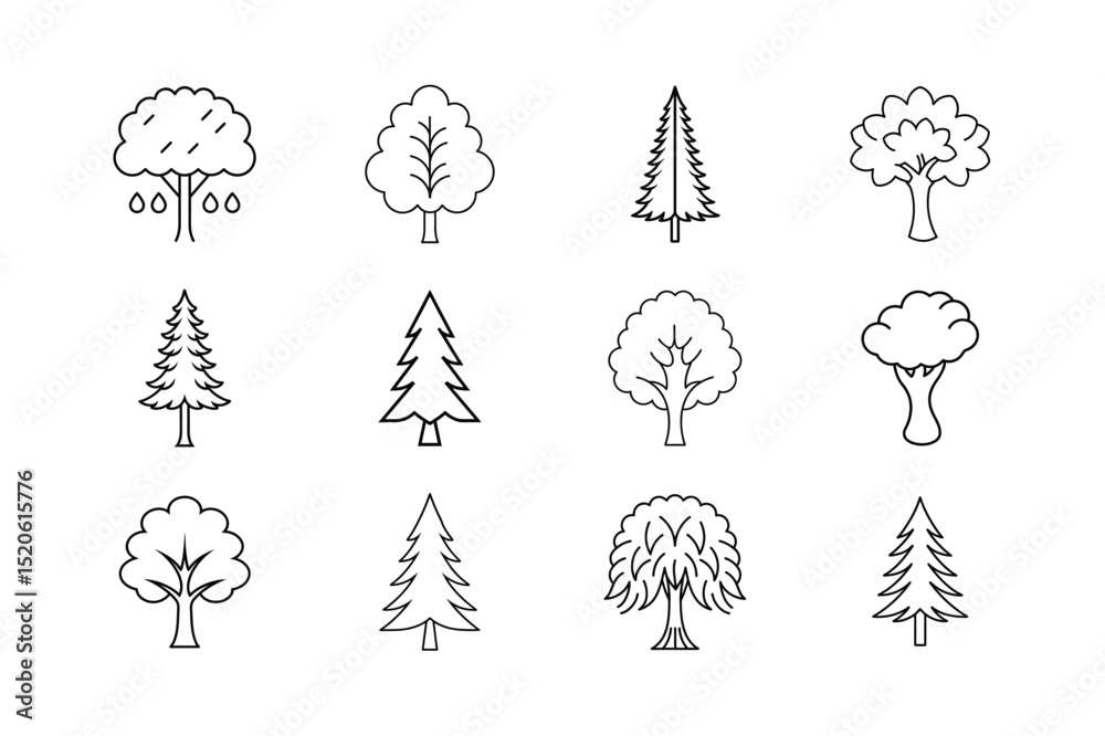 Fototapeta premium Tree and Nature Line Icon Set