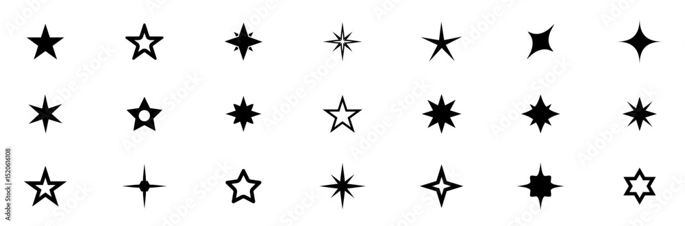 Fototapeta premium Stars icon collection. Different star shapes. Black stars icon set. Sparkle star icon set. Falling stars . Vector illustration