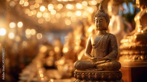 Festival Buddha's Birthday, Buddhist temple illuminated with soft lights during Vesak, Ai generated images