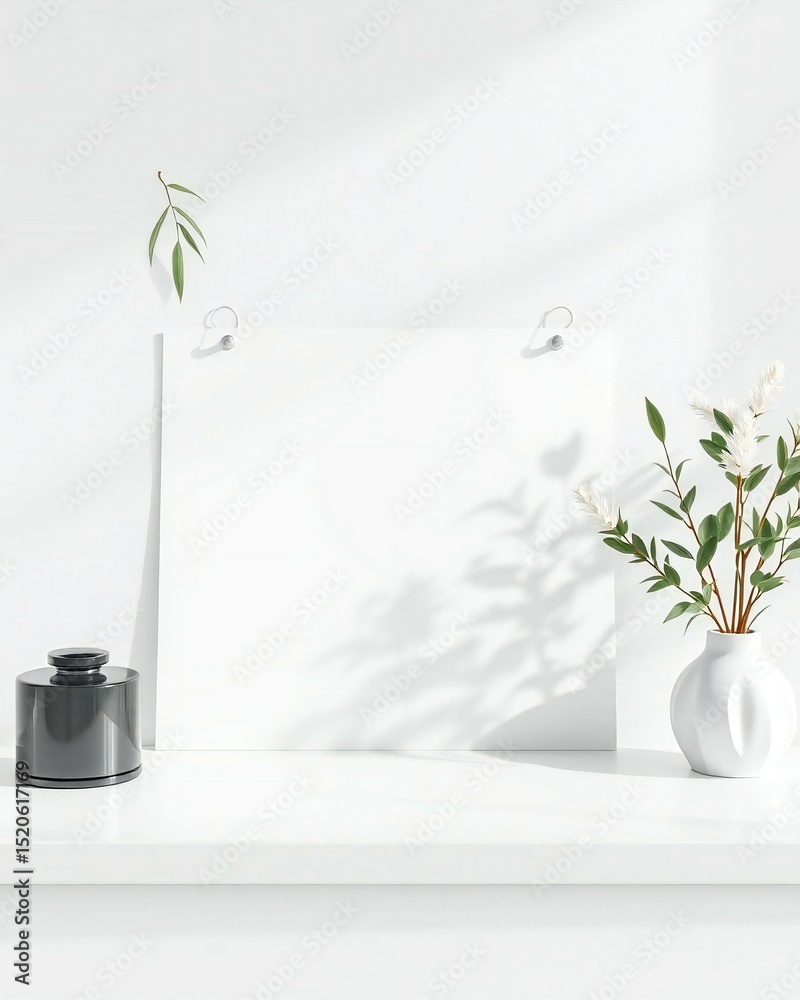 Fototapeta premium Blank white poster mockup with minimalist decor