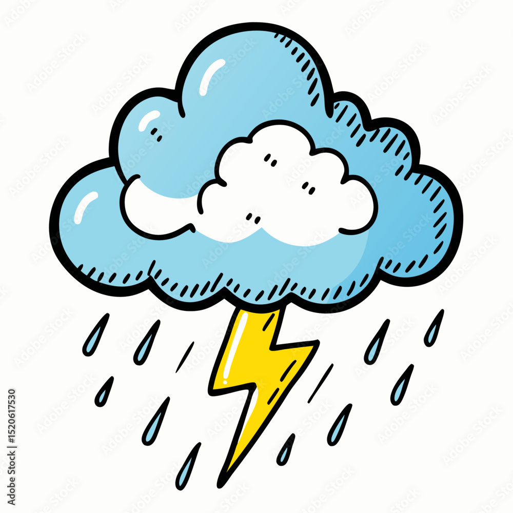 Fototapeta premium Hand Drawn Cloud Illustration with Various Types of Precipitation Including Rain Snow and Thunder Ideal for Weather Related Designs and Educational