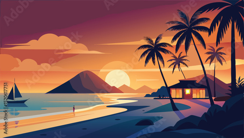 Tropical beach sunset vacation paradise travel destination