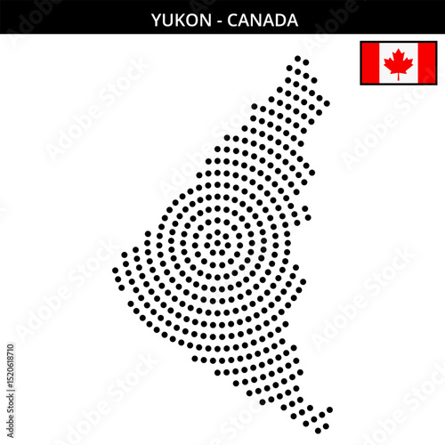 Big circular dotted map of Yukon in Canada