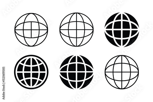 Globe and World Grid Silhouette Icon Set