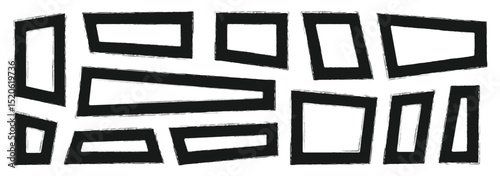 Broken dirty rough frames. Rectangle Brush stroke, ink paint brush, grunge box frame set. Grunge frame collection. Vector illustration.