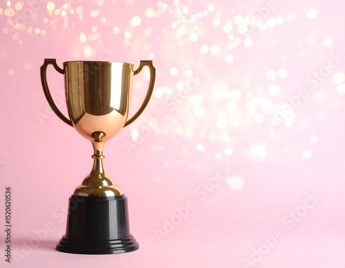 Gold trophy on a pink background