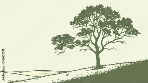 Isolated tree silhouette on hill landscape illustration vector graphic design element art drawing image